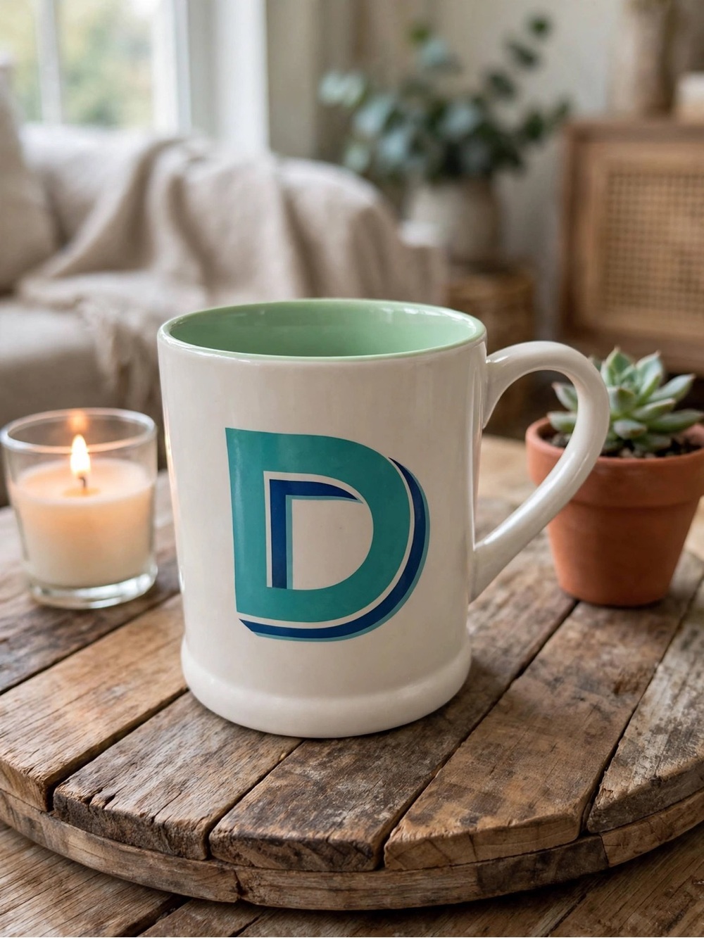 Indigo Monogram “D” Mug